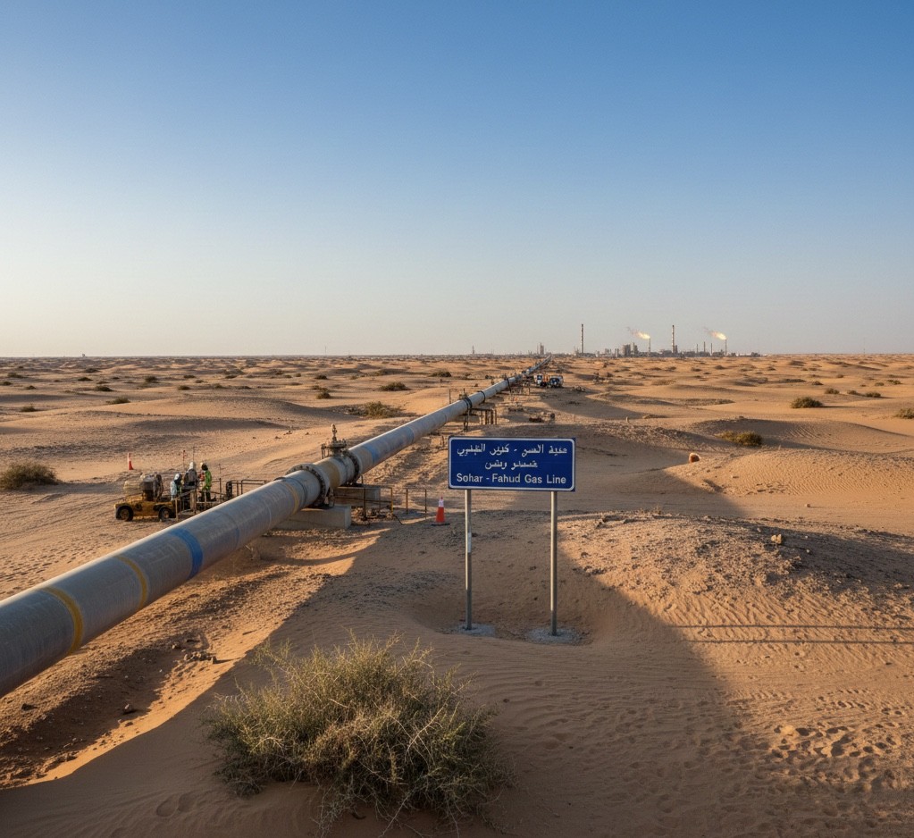 PETROJET construction team working on a 193 km natural gas pipeline project in Oman under a $273 million EPC contract.
